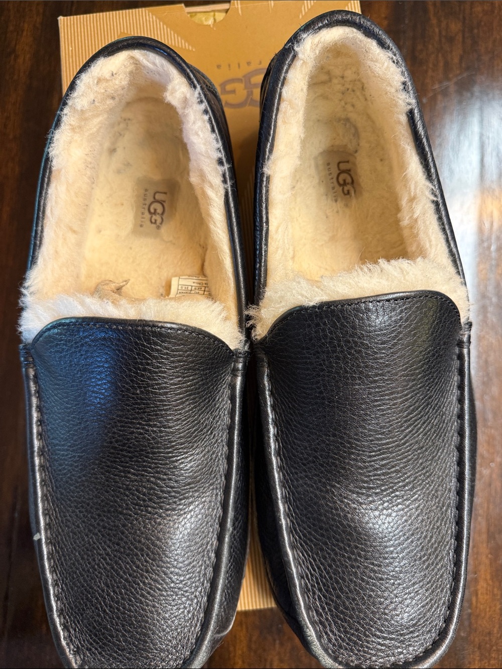UGG Black Leather Shearling-Lined Slip-On Loafers - Picture 3 of 6